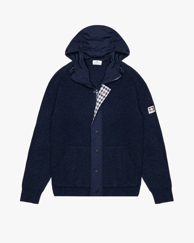 LAMBSWOOL HOODED FZ KNIT