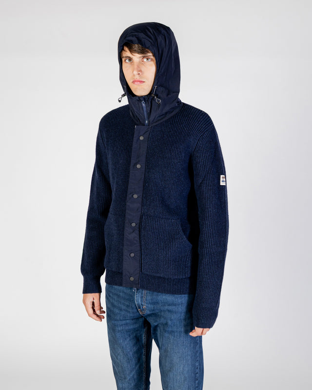 LAMBSWOOL HOODED FZ KNIT