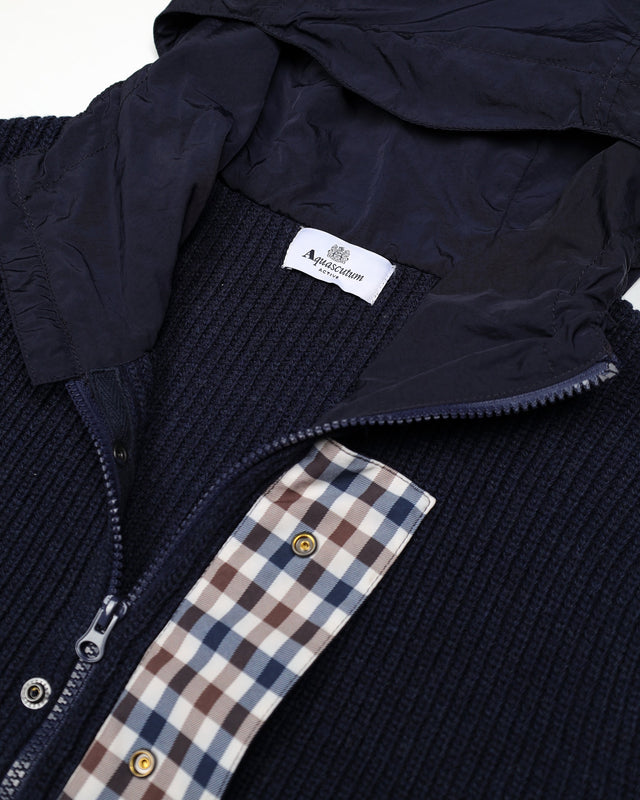 LAMBSWOOL HOODED FZ KNIT