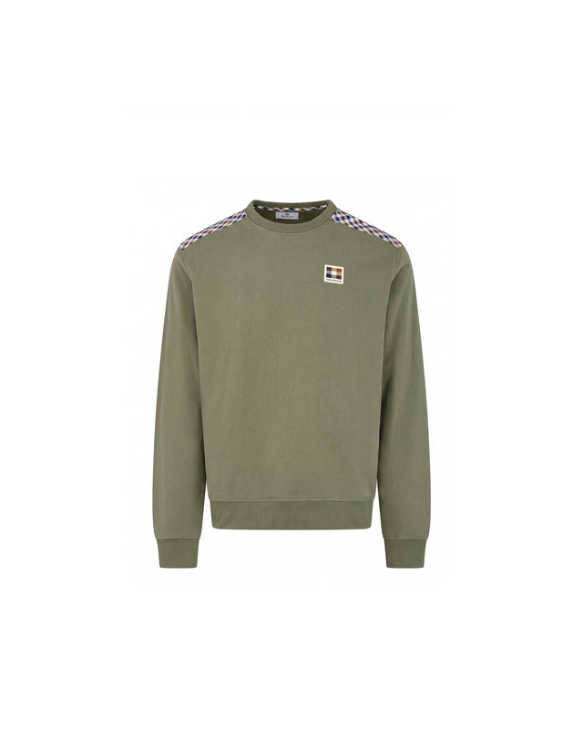 CHECK SHOULDER CREWNECK FLEECE