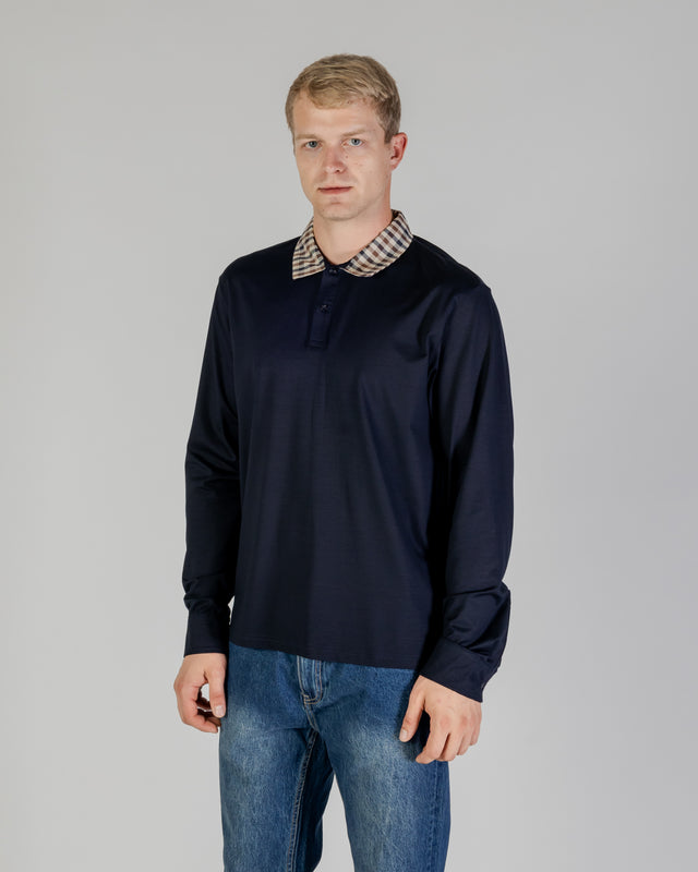 Aquascutum Club Check Aquascutum Long Sleeve Polo Navy Aquascutum