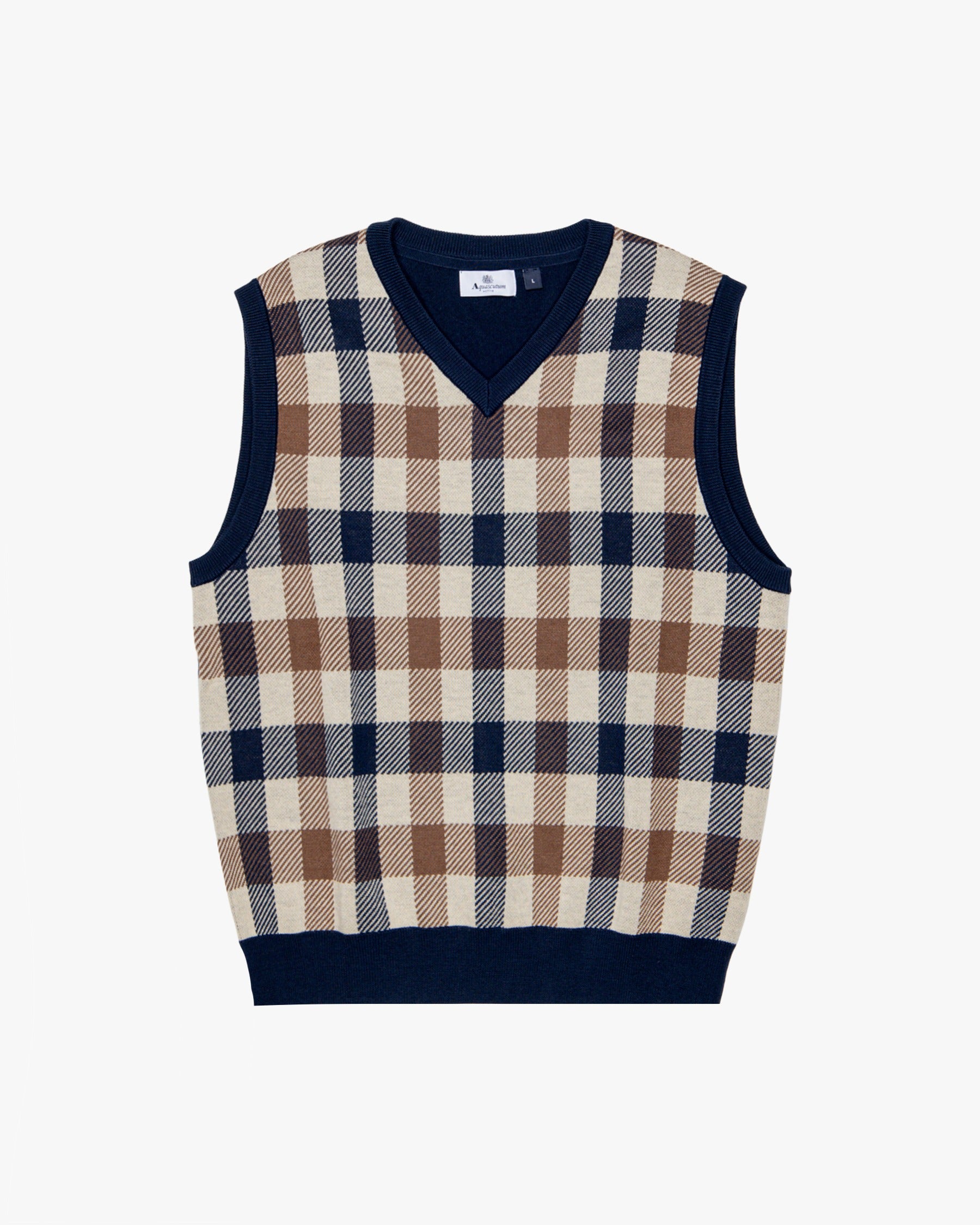 Aquascutum ネイビー ノースリーブ ベスト コットンキャッシュニットベスト （ニット・セーター）｜Aquascutum