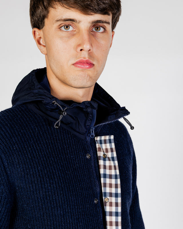 LAMBSWOOL HOODED FZ KNIT