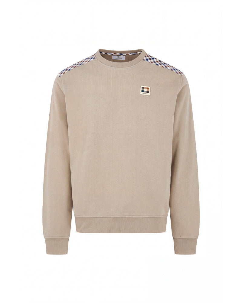 CHECK SHOULDER CREWNECK FLEECE